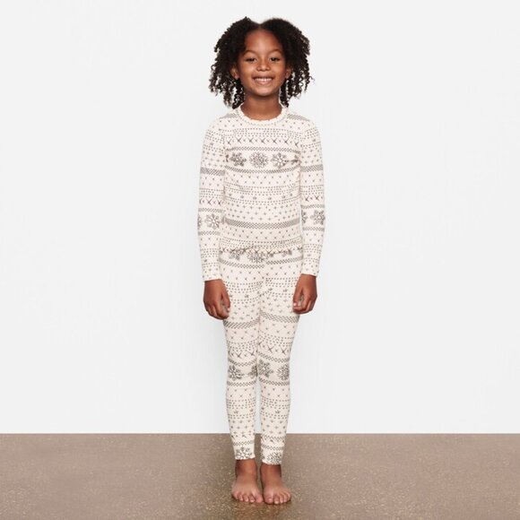 SKIMS Kids Logo Pointelle Set in Cream Fair Isle Size 4 - Picture 1 of 7